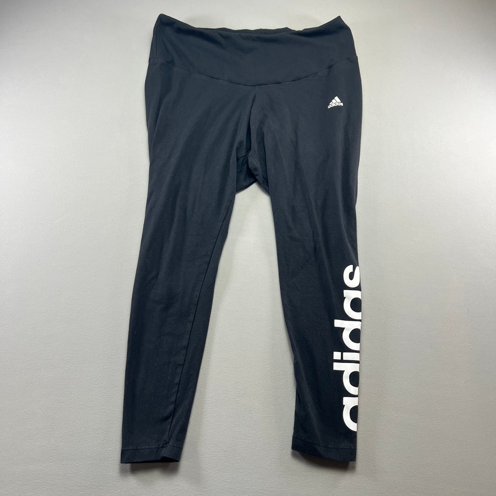Adidas Essentials Leggings Women 3X Black Cotton Stretch High Waist Gym Training
